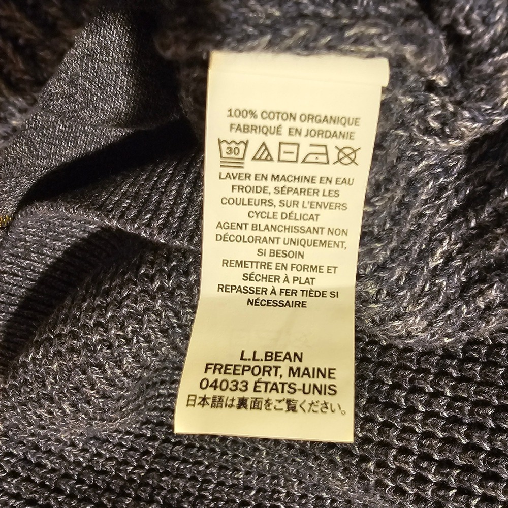LL Bean Mens Large Organic Cotton Full Zip Waffle Knit Sweater Blue 508221 - Picture 7 of 8